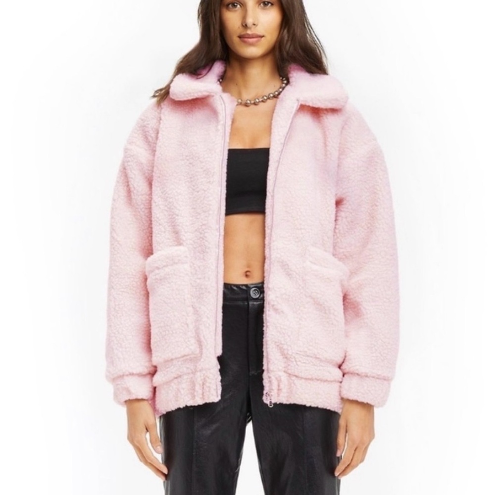I.AM.GIA pixie pink zip up fleece oversized comfy Teddy jacket